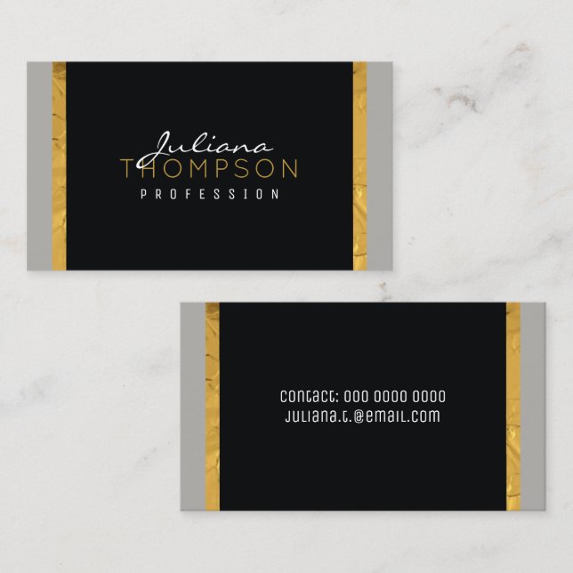 Tarjeta De Visita su elegante lujo negro, dorado y gris (Anverso / Reverso)