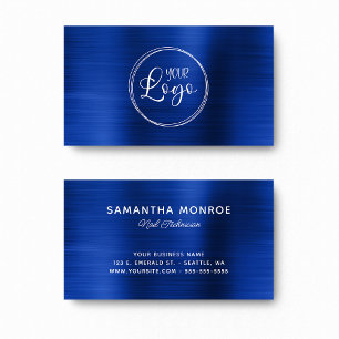 Tarjeta De Visita Su Logo Aquí Relieve metalizado Faux Royal Navy Bl