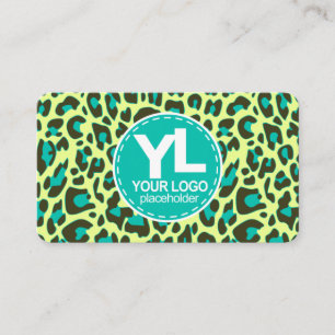 Tarjeta De Visita Su logotipo Leopardo Verde azulado Imprimir patrón