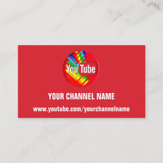 TARJETA DE VISITA SU NOMBRE DE CANAL YOUTUBER SUSCRIBE RAINBOW RED (Anverso)