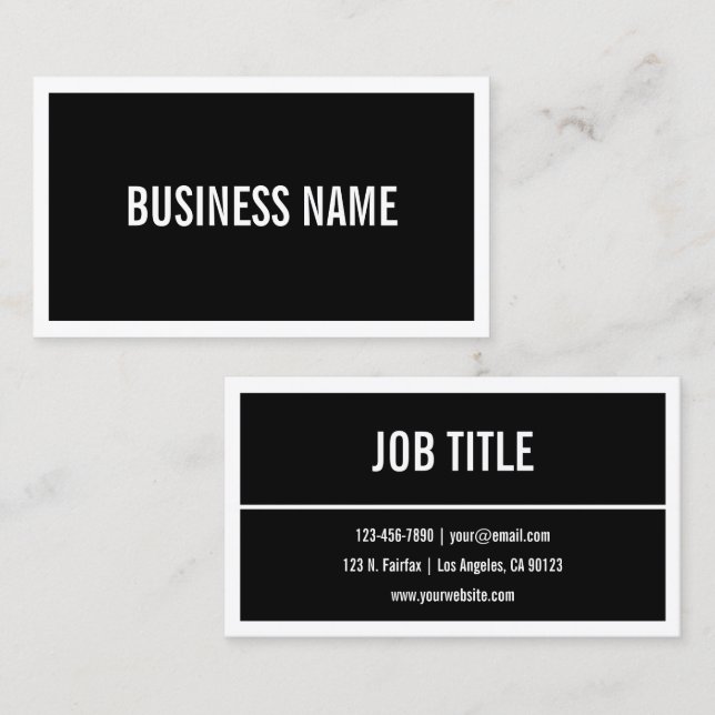 Tarjeta De Visita Su nombre o nombre comercial | Borde blanco negrit (Anverso / Reverso)