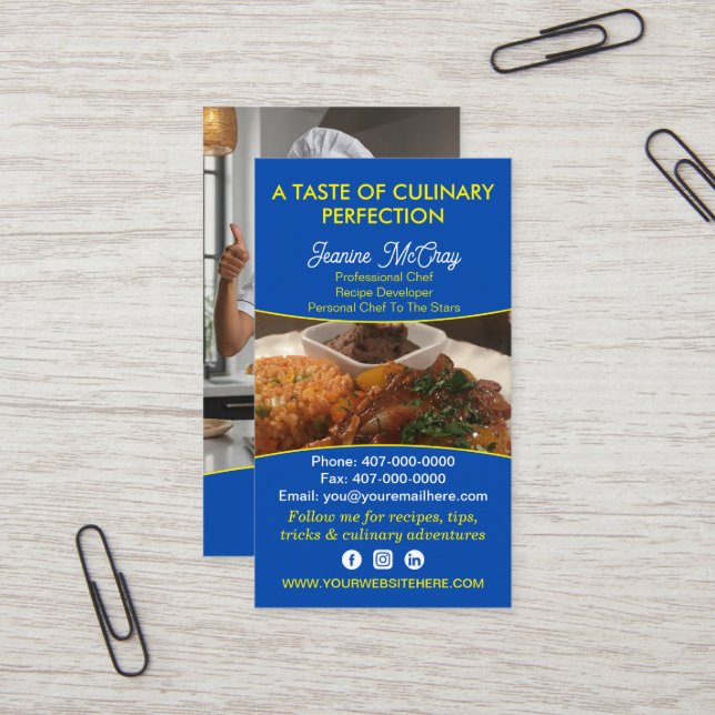 Tarjeta De Visita Su restaurante de fotos Chef Servicios de restaura (Anverso/Reverso In Situ)