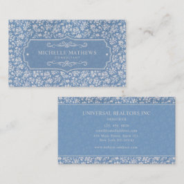 Tarjeta De Visita Suave patrón boho floral azul gris claro y blanco