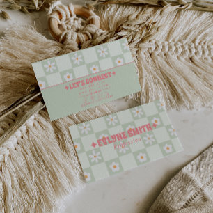 Tarjeta De Visita Suave Retro Estampado Cuadriculado Floral Boho Mod