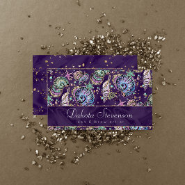 Tarjeta De Visita Subacuático Purple Luxe | Dark Pastel Gold Sea Lif