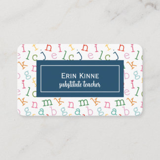 Tarjeta De Visita Substitute Teacher Business Calling Card Alphabet