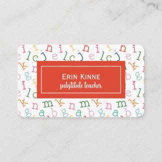 Tarjeta De Visita Substitute Teacher Business Calling Card Alphabet