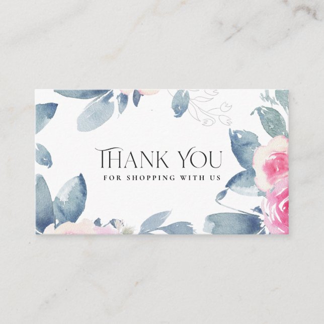 TARJETA DE VISITA SUBTLE SOFT RUBOR BLUE FLORAL BUSINESS GRACIAS (Anverso)