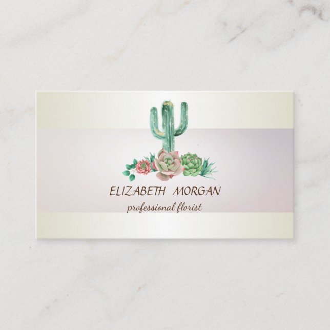 Tarjeta De Visita Suculenta Cactus de Franja Elegante (Anverso)