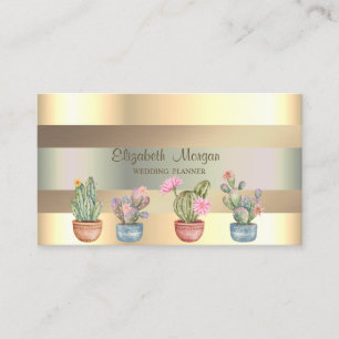 Tarjeta De Visita Suculentas de rayas doradas modernas falsas