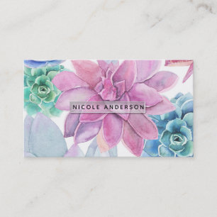 Tarjeta De Visita Suculentas Fiesta Floral Moderna y Chic Jardín