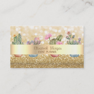 Tarjeta De Visita Suculentas modernas elegantes con brillo y bokeh