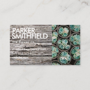 Tarjeta De Visita Suculento floral rústica de madera