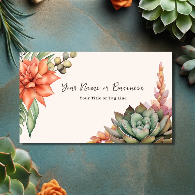 Tarjeta De Visita Suculentos acuarelas en el desierto del suroeste (Front - Watercolor Succulents Southwest Business Card)