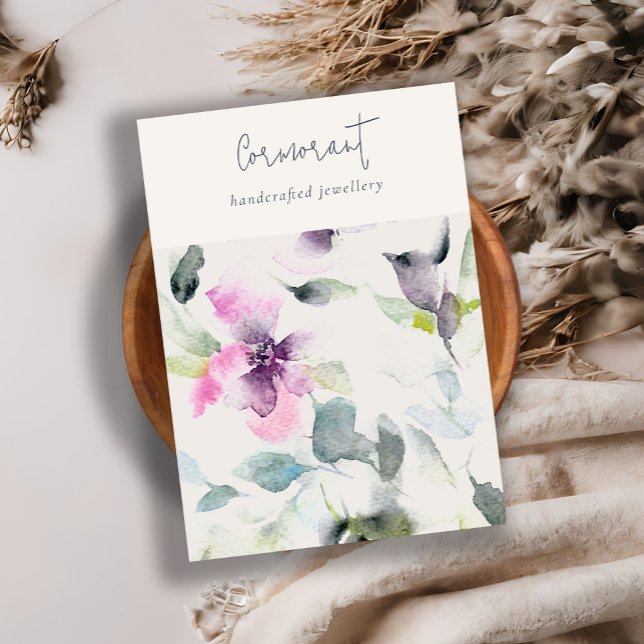 Tarjeta De Visita Sujetador de joyería en blanco con guión floral pú (Subido por el creador)