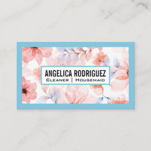 Tarjeta De Visita Suministros de limpieza del hogar   Fondo de flore