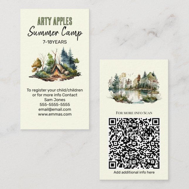 Tarjeta de visita Summer Camp - Diseño de bosques (Anverso / Reverso)
