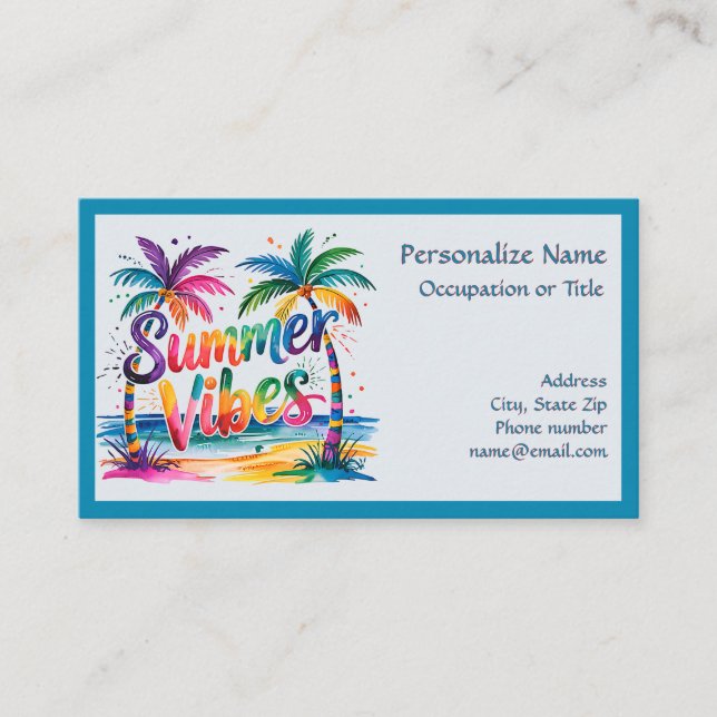 Tarjeta De Visita Summer Vibe Pastel Island Scene Palm Trees Beach (Anverso)