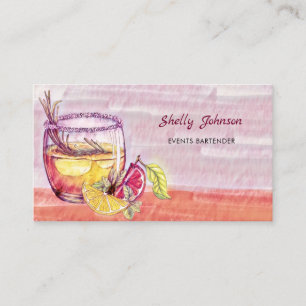 Tarjeta De Visita Summery Watercolor Cocktail Events Bartender