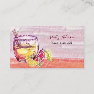 Tarjeta De Visita Summery Watercolor Cocktail Events Bartender