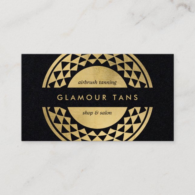 Tarjeta De Visita Sun Emblem Faux Gold Spray Tanning Black Paper (Anverso)