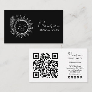 Tarjeta De Visita Sun Floral Boho Line Art Elegante QR Iconos social