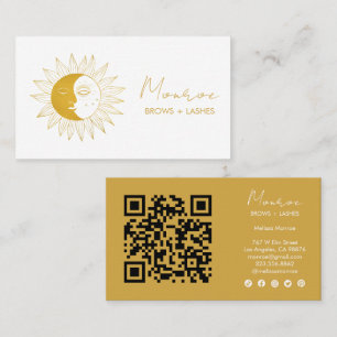 Tarjeta De Visita Sun & Moon Boho Golden Elegant QR Iconos sociales