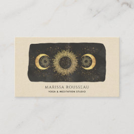 Tarjeta De Visita Sun Moon Stars Gold Black Cream Yoga Studio