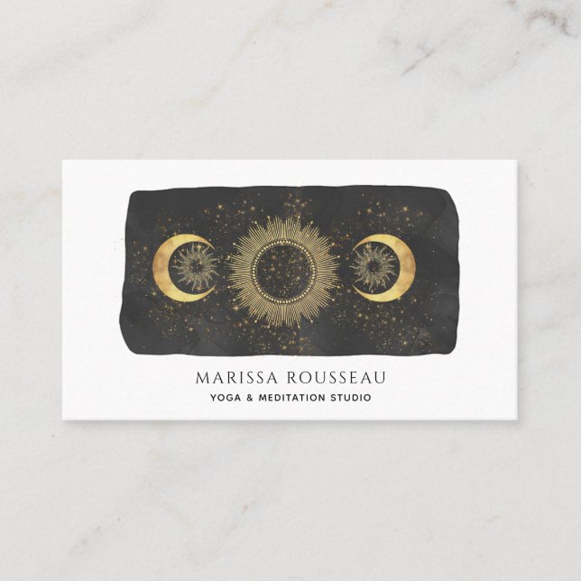 Tarjeta De Visita Sun Moon Stars Gold Black Yoga Studio (Anverso)