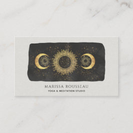 Tarjeta De Visita Sun Moon Stars Gold Black Yoga Studio Business Car