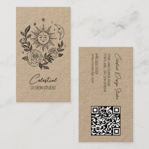 Tarjeta De Visita Sun Moon y Rosas Magic Boho KRAFT PERSONALIZADO QR