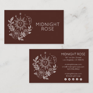 Tarjeta De Visita Sun Moon y Rosas Magical Boho Colorful PERSONALIZA