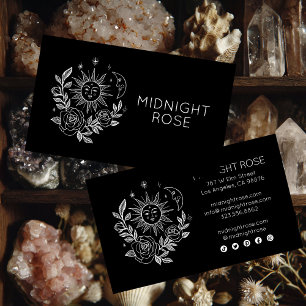 Tarjeta De Visita Sun Moon y Rosas PERSONALIZADO blanco negro Boho m