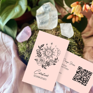 Tarjeta De Visita Sun Moon y Rosas PERSONALIZADO botánico de Boho má