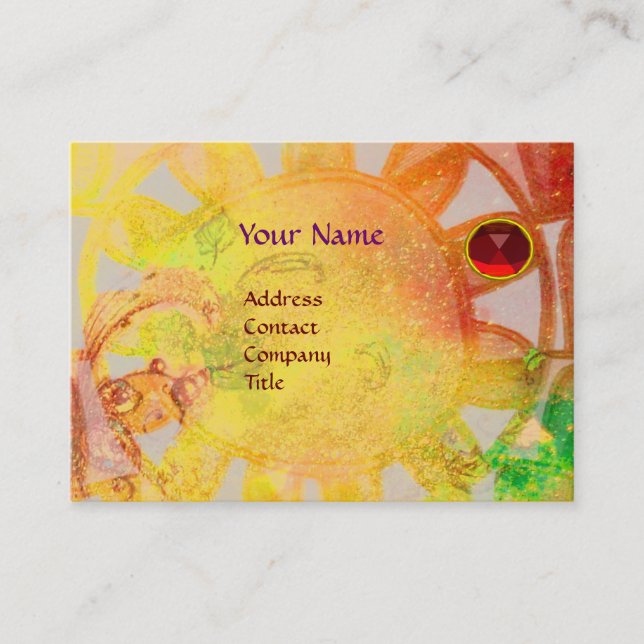 Tarjeta De Visita SUN SOLAR ENERGÍA ROJA RUBY MONOGRAM Azul amarillo (Anverso)