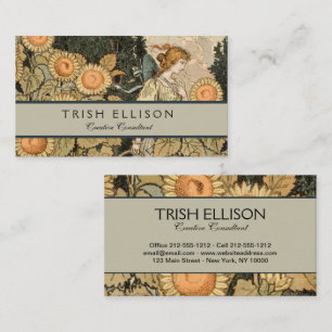 Tarjeta De Visita Sunflower Art Nouveau Garden Grasset Mujer
