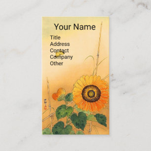 Tarjeta De Visita SUNFLOWER ,BUTTERFLY,GREEN DEJA Floral japonesa