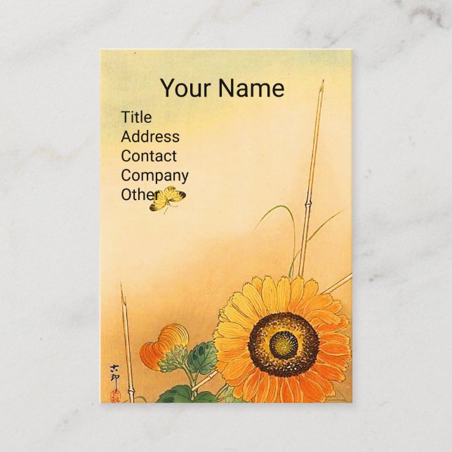 Tarjeta De Visita SUNFLOWER ,BUTTERFLY,GREEN DEJA Floral japonesa (Anverso)