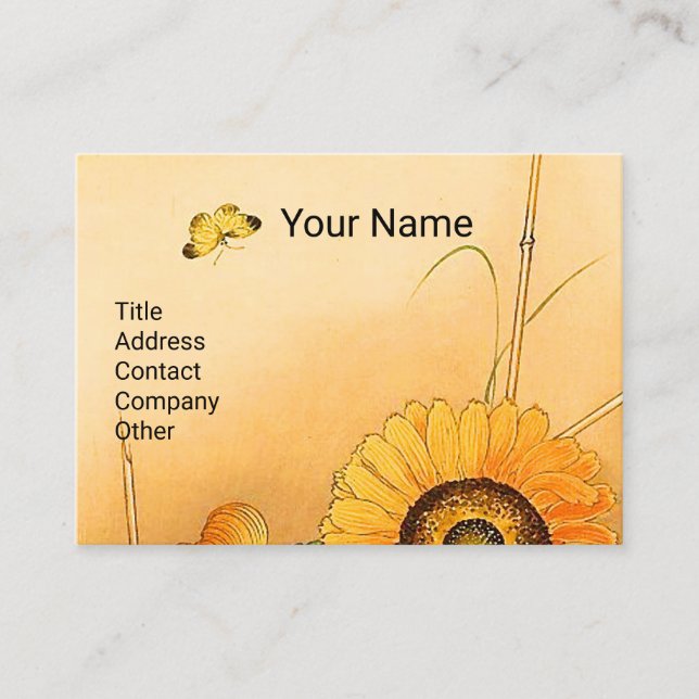 Tarjeta De Visita SUNFLOWER ,BUTTERFLY,GREEN DEJA Floral japonesa (Anverso)