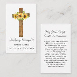 Tarjeta De Visita Sunflower Cross Memorial Funeral Prayer Card