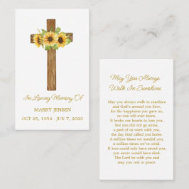 Tarjeta De Visita Sunflower Cross Memorial Funeral Prayer Card