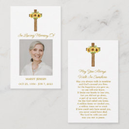 Tarjeta De Visita Sunflower Cross Memorial Photo Funeral Prayer Card
