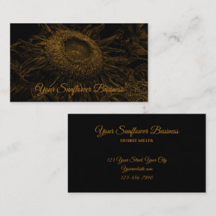 Tarjeta De Visita Sunflower Gold Black Floral Art Elegante Lujo