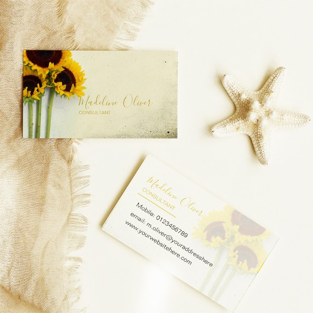 Tarjeta De Visita Sunflower Rustic Modern Stylish (Subido por el creador)