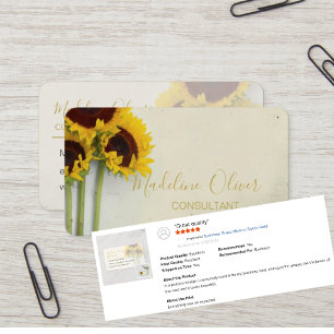 Tarjeta De Visita Sunflower Rustic Modern Stylish Gold