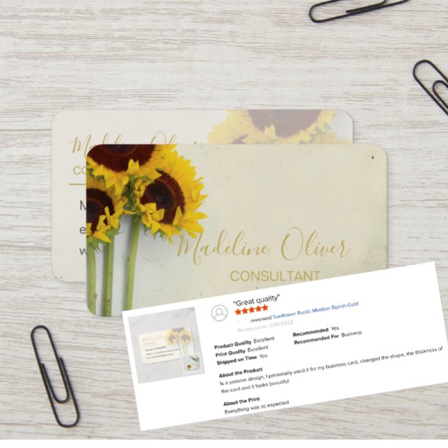 Tarjeta De Visita Sunflower Rustic Modern Stylish Gold (Subido por el creador)