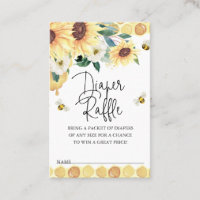Sunflowers Bee Baby Shower Diaper Raffle Insert