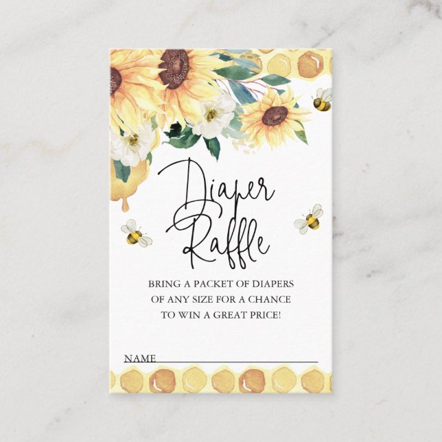 Tarjeta De Visita Sunflowers Bee Baby Shower Diaper Raffle Insert (Anverso)