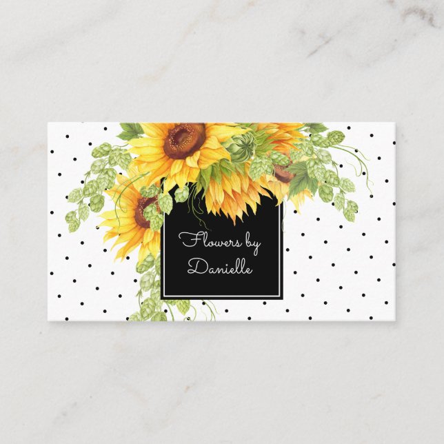Tarjeta De Visita Sunflowers Bouquet y puntos de polka (Anverso)