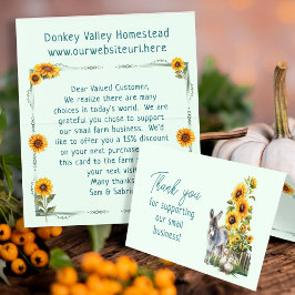 Tarjeta De Visita Sunflowers Farmers Market Folded Customer Thanks